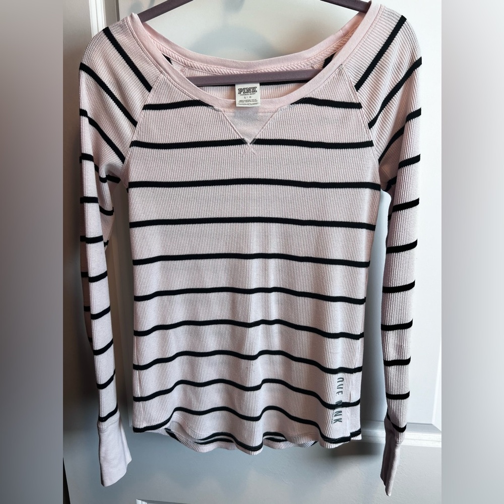 LOVE PINK Victoria's Secret Striped Thermal Top Shirt Size L Medium Juni…